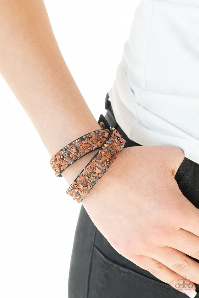 Bracelets Paparazzi Accessories CRUSH Hour Brown Stone Hematite Rhinestone Double Wrap Bracelet Paparazzi