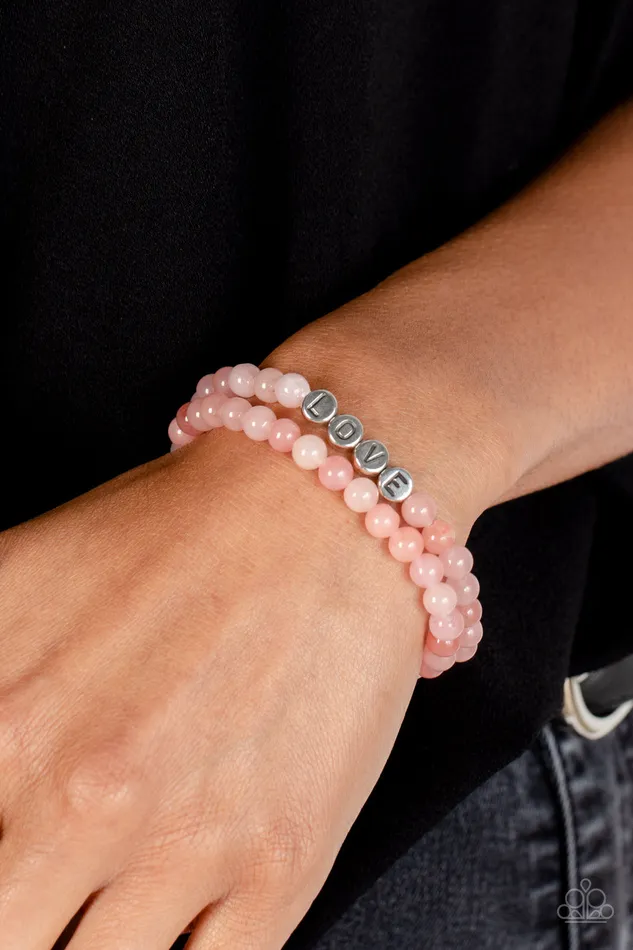 Bracelets Paparazzi Accessories Devoted Dreamer Pink Bead LOVE Stretchy Bracelet Set Paparazzi