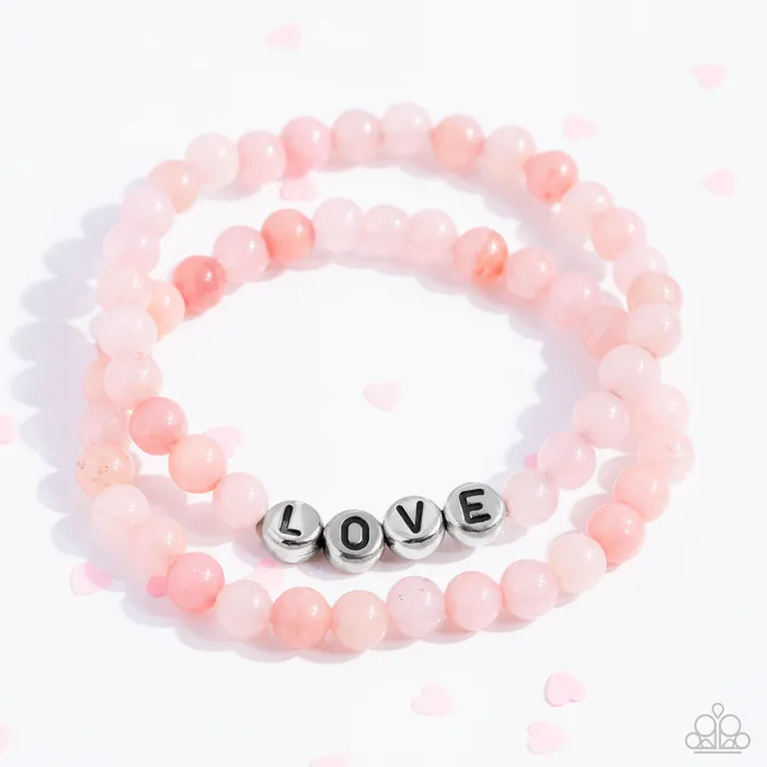 Bracelets Paparazzi Accessories Devoted Dreamer Pink Bead LOVE Stretchy Bracelet Set Paparazzi