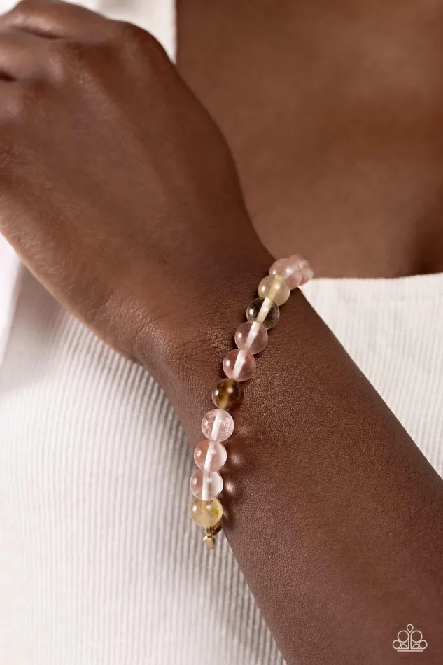 Bracelets Paparazzi Accessories Energetic Edge Pink Stone Bead Gold Paperclip Chain Stretchy Bracelet Paparazzi