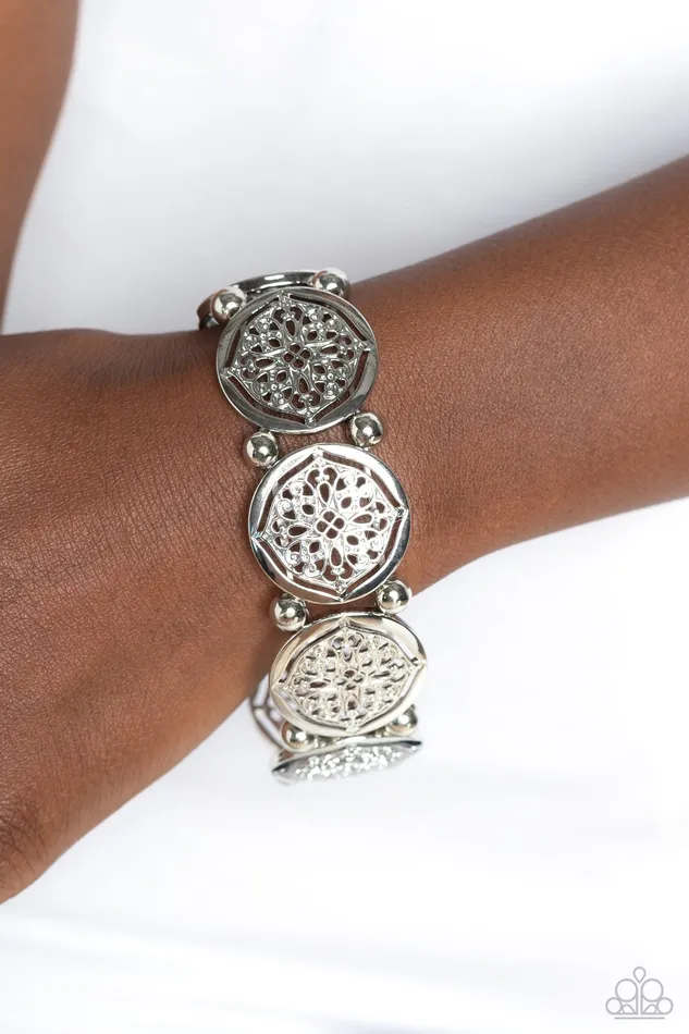 Bracelets Paparazzi Accessories Filigree Fanfare Silver Floral Stretchy Bracelet Paparazzi
