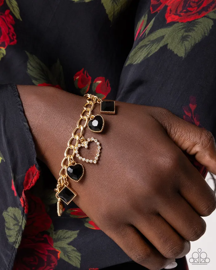 Bracelets Paparazzi Accessories Framed Future Gold Black Heart Gem Bracelet Paparazzi