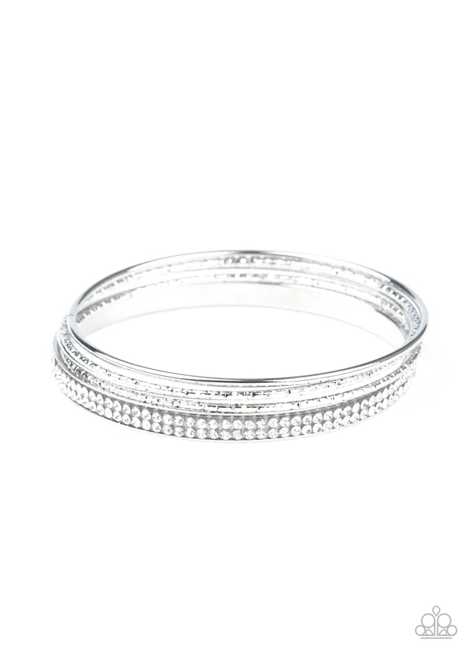 Bracelets Paparazzi Accessories Heap It On White Rhinestone Silver Bangle Bracelet Set Paparazzi