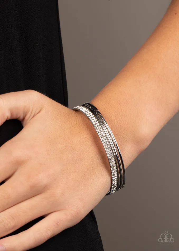 Bracelets Paparazzi Accessories Heap It On White Rhinestone Silver Bangle Bracelet Set Paparazzi