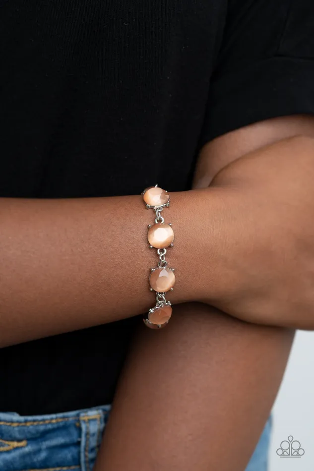 Bracelets Paparazzi Accessories Ms GLOWItAll Orange Cats Eye Silver Bracelet Paparazzi