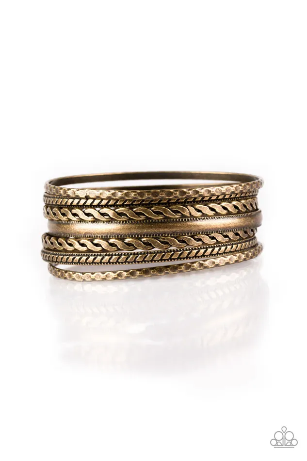 Bracelets Paparazzi Accessories Paparazzi Rattle and Roll Brass Mismatched Stacked Tribal Bangle Bracelet Set Bracelets Paparazzi Accessories Paparazzi Rattle and Roll Brass Mismatched Stacked Tribal Bangle Bracelet Set