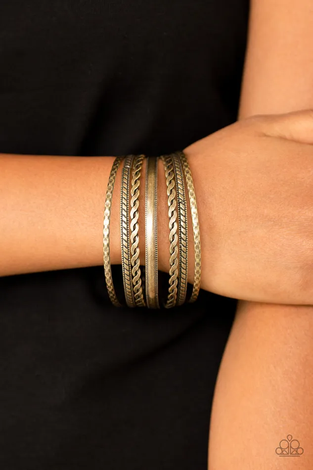 Bracelets Paparazzi Accessories Paparazzi Rattle and Roll Brass Mismatched Stacked Tribal Bangle Bracelet Set Bracelets Paparazzi Accessories Paparazzi Rattle and Roll Brass Mismatched Stacked Tribal Bangle Bracelet Set