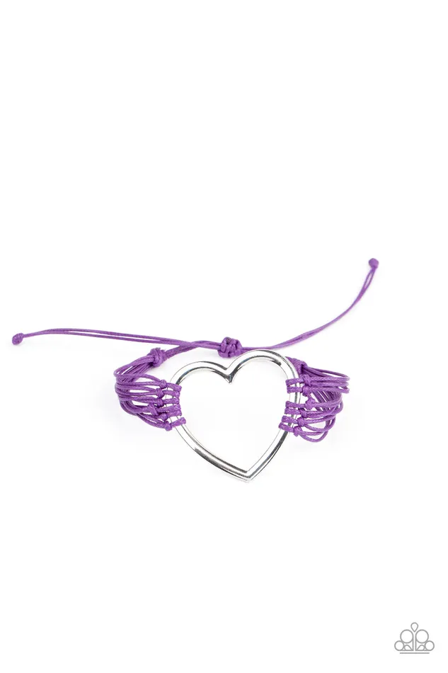 Bracelets Paparazzi Accessories Playing With My HEARTSTRINGS Purple Cord Silver Heart Urban Slide Bracelet Paparazzi Bracelets Paparazzi Accessories Playing With My HEARTSTRINGS Purple Cord Silver Heart Urban Slide Bracelet Paparazzi