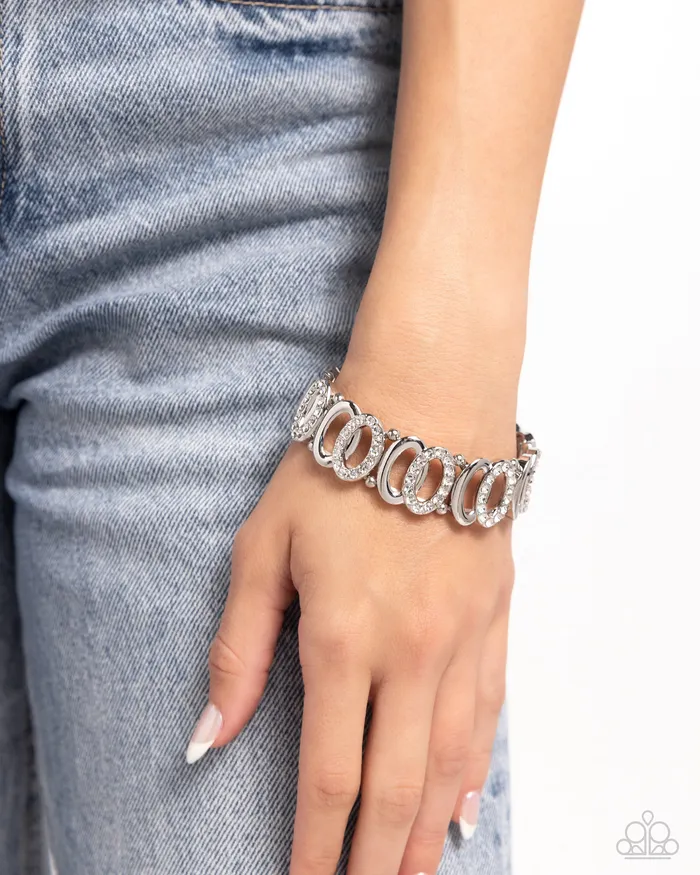 Bracelets Paparazzi Accessories Refined Rarity White Rhinestone Silver Oval Stretchy Bracelet Paparazzi