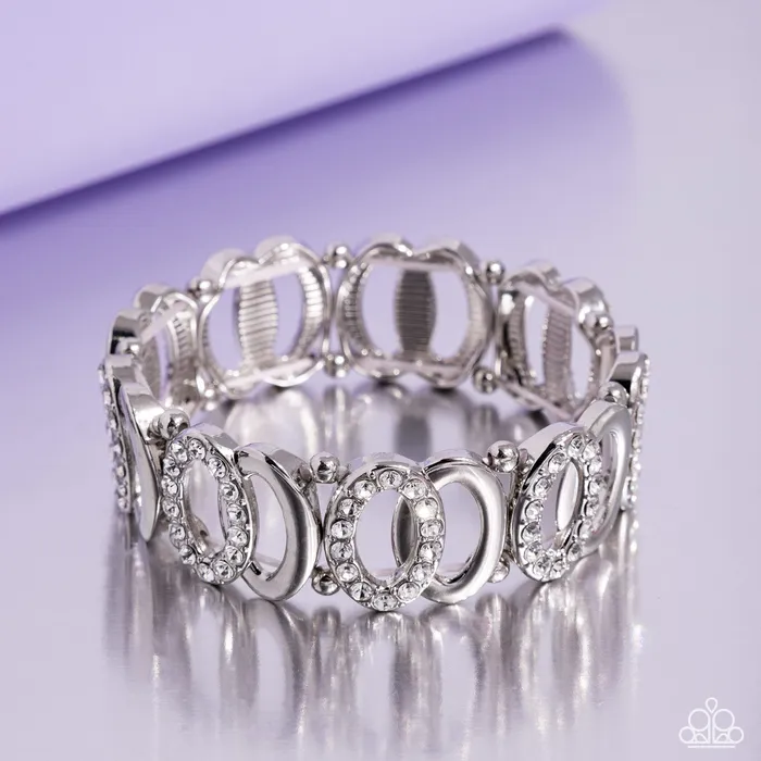 Bracelets Paparazzi Accessories Refined Rarity White Rhinestone Silver Oval Stretchy Bracelet Paparazzi
