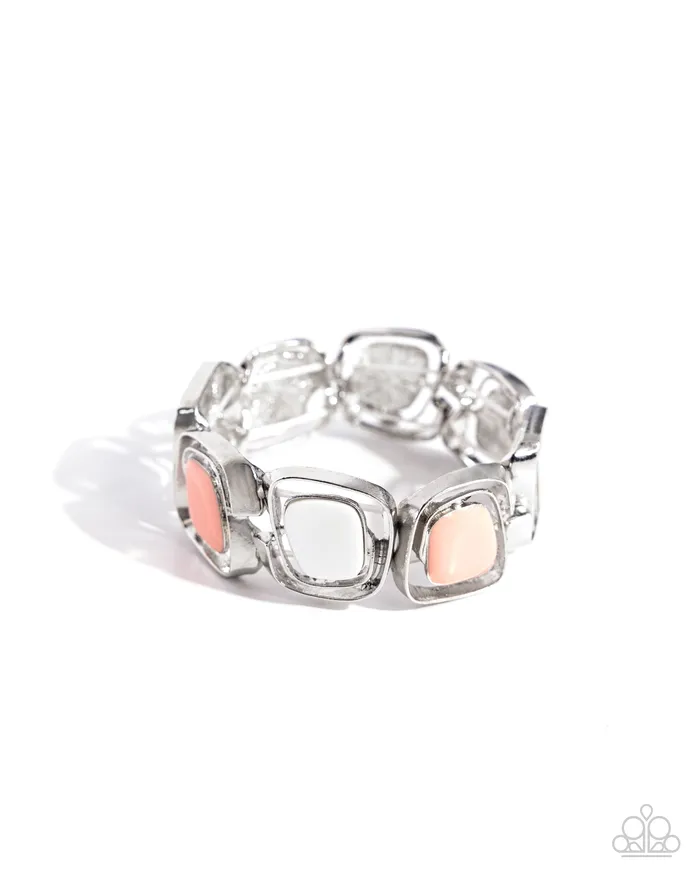 Bracelets Paparazzi Accessories SHELLToDo Orange and White Silver Stretchy Bracelet Paparazzi Bracelets Paparazzi Accessories SHELLToDo Orange and White Silver Stretchy Bracelet Paparazzi
