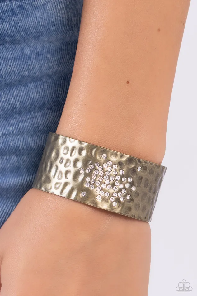 Bracelets Paparazzi Accessories Speckled Sparkle Brass with White Rhinestone Cuff Bracelet Paparazzi