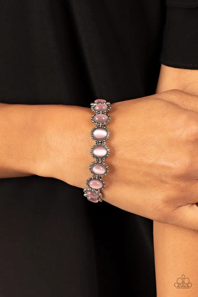 Bracelets Paparazzi Accessories Sweet Oblivion Pink Cats Eye Silver Stretchy Bracelet Paparazzi