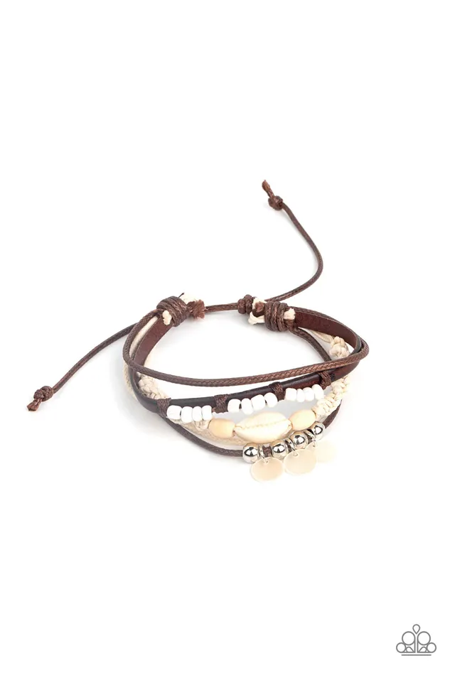 Bracelets Paparazzi Accessories Tidal Dream White Pearlyand Wooden Bead Shell Brown Leather Beachy Slide Bracelet Paparazzi Bracelets Paparazzi Accessories Tidal Dream White Pearlyand Wooden Bead Shell Brown Leather Beachy Slide Bracelet Paparazzi