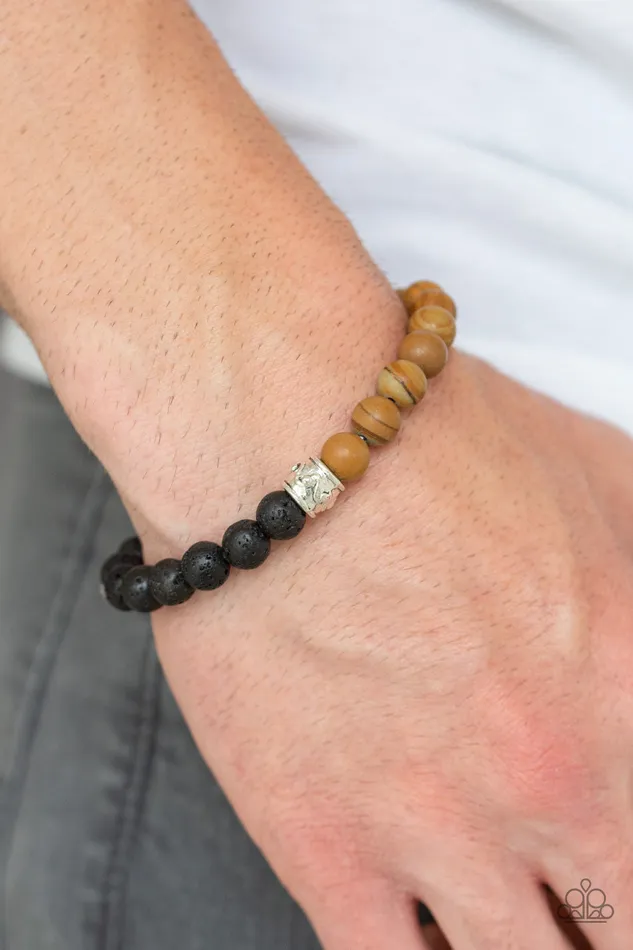Bracelets Paparazzi Accessories Tuned In Brown Stone Black Lava Bead Stretchy Urban Bracelet Paparazzi