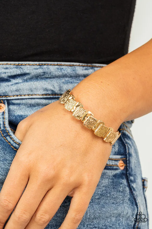 Bracelets Paparazzi Accessories Urban Stackyard Gold Rectangular Frame Stretchy Bracelet Paparazzi