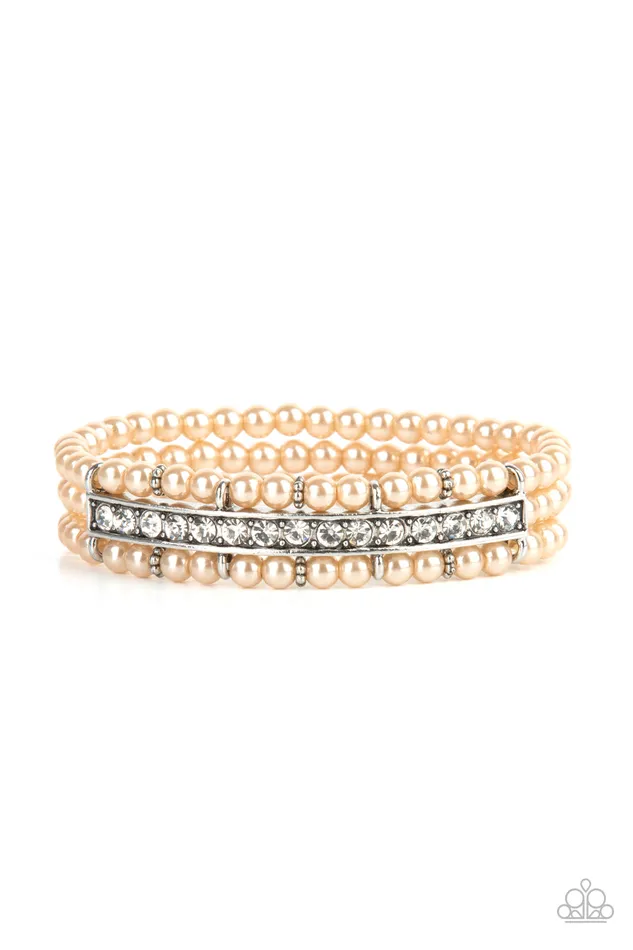Bracelets Paparazzi Accessories Vintage Beam Brown Pearl White Rhinestone Stretchy Bracelet Paparazzi Bracelets Paparazzi Accessories Vintage Beam Brown Pearl White Rhinestone Stretchy Bracelet Paparazzi