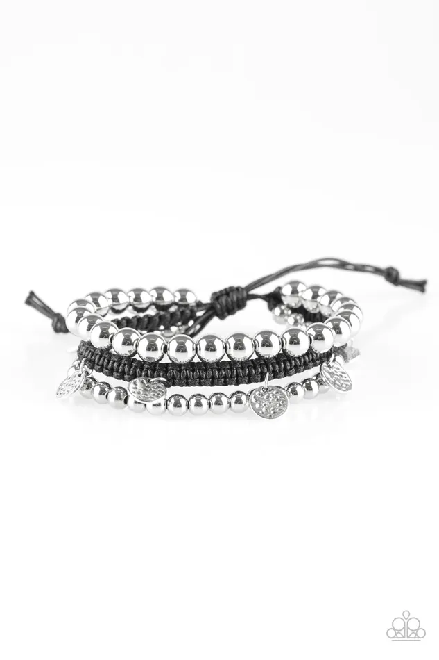 Bracelets Paparazzi Seafaring Adventure Silver Bead Black Twine Bracelet Paparazzi Accessories Bracelets Paparazzi Seafaring Adventure Silver Bead Black Twine Bracelet Paparazzi Accessories