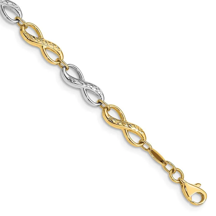 Bracelets Qgold 14k Twotone 5 mm Infinity Symbol Bracelet 39 grams
