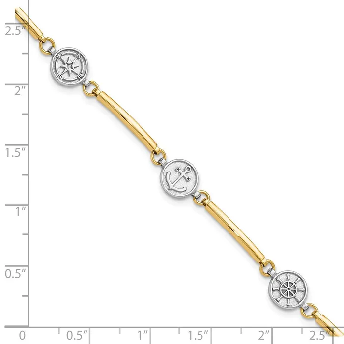 Bracelets Qgold 14k Twotone 8 mm Polished Compass and Anchor w 1in ext Bracelet 44 grams Bracelets Qgold 14k Twotone 8 mm Polished Compass and Anchor w 1in ext Bracelet 44 grams