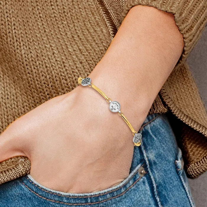Bracelets Qgold 14k Twotone 8 mm Polished Compass and Anchor w 1in ext Bracelet 44 grams Bracelets Qgold 14k Twotone 8 mm Polished Compass and Anchor w 1in ext Bracelet 44 grams