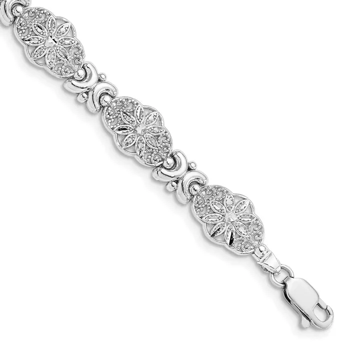 Bracelets Qgold 14k White Gold 86 mm Fancy Floral Link Bracelet 661 grams Bracelets Qgold 14k White Gold 86 mm Fancy Floral Link Bracelet 661 grams