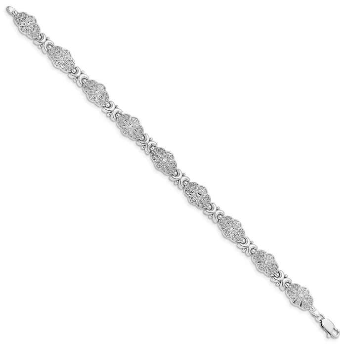 Bracelets Qgold 14k White Gold 86 mm Fancy Floral Link Bracelet 661 grams Bracelets Qgold 14k White Gold 86 mm Fancy Floral Link Bracelet 661 grams