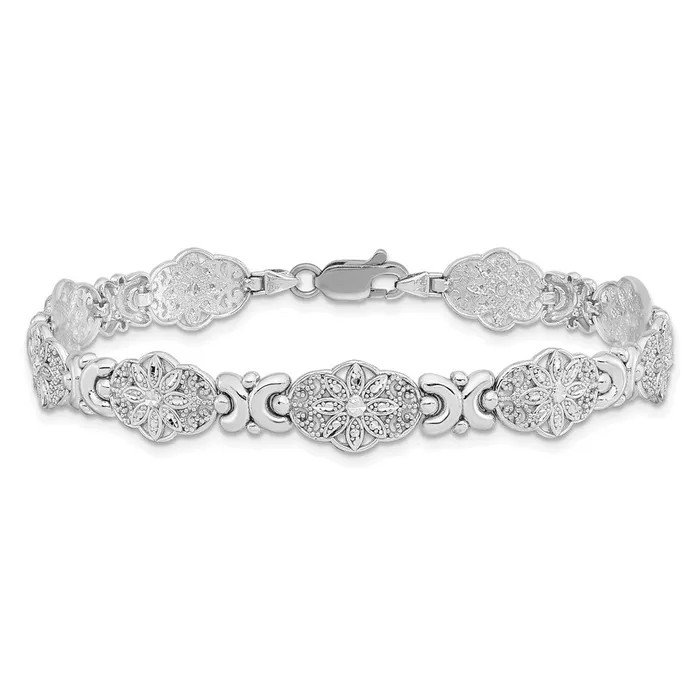 Bracelets Qgold 14k White Gold 86 mm Fancy Floral Link Bracelet 661 grams Bracelets Qgold 14k White Gold 86 mm Fancy Floral Link Bracelet 661 grams