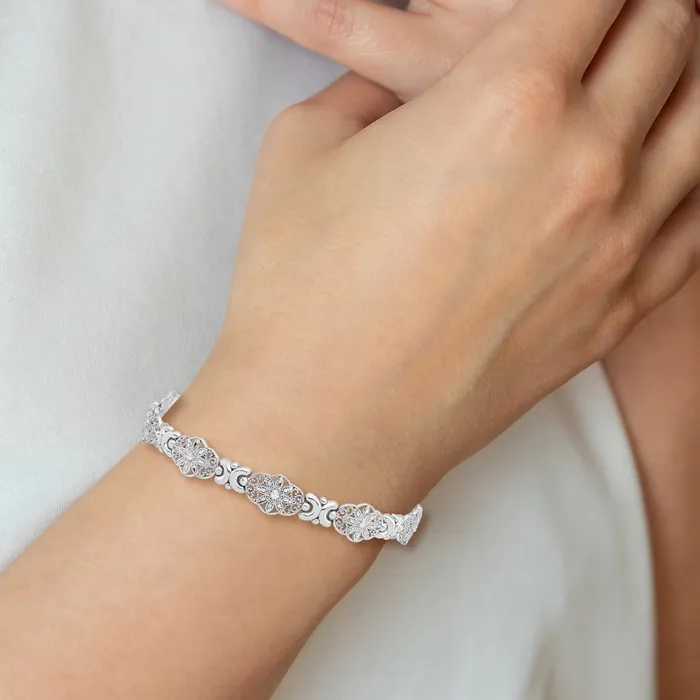 Bracelets Qgold 14k White Gold 86 mm Fancy Floral Link Bracelet 661 grams Bracelets Qgold 14k White Gold 86 mm Fancy Floral Link Bracelet 661 grams