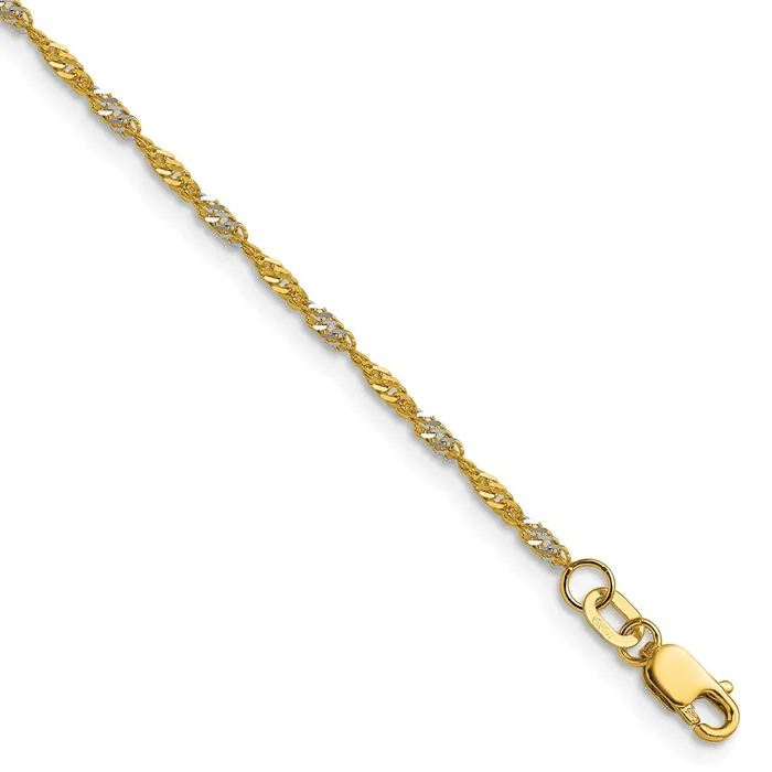 Bracelets Qgold 14k Yellow Gold with Rhodium 165mm Singapore Chain Bracelet 112 grams Bracelets Qgold 14k Yellow Gold with Rhodium 165mm Singapore Chain Bracelet 112 grams