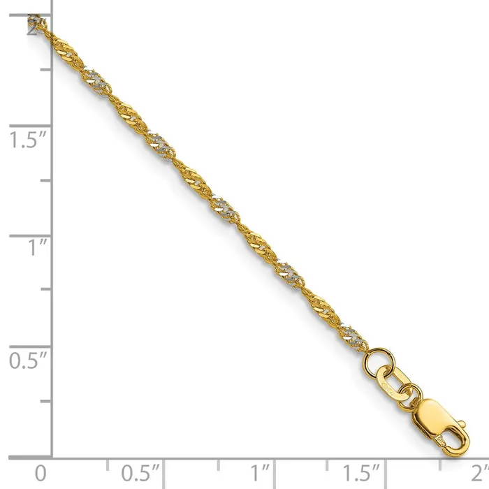 Bracelets Qgold 14k Yellow Gold with Rhodium 165mm Singapore Chain Bracelet 112 grams Bracelets Qgold 14k Yellow Gold with Rhodium 165mm Singapore Chain Bracelet 112 grams