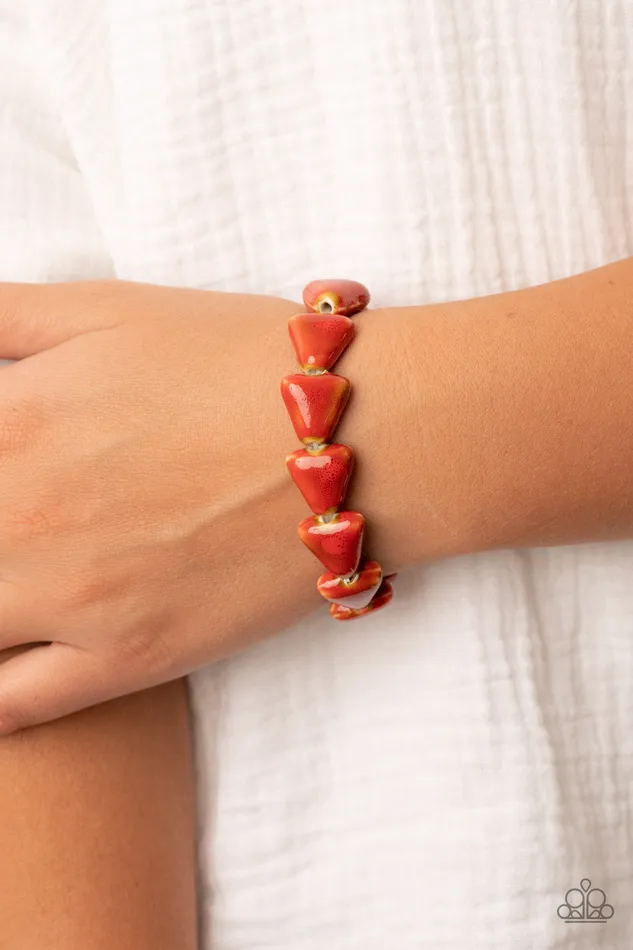 Bracelets SHARK Out of Water Red Ceramic Triangle Bead Stretchy Bracelet Paparazzi Paparazzi Accessories
