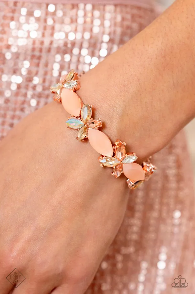 Bracelets SoftHearted Succession Rose Gold Peach Iridescent Gem Stretchy Bracelet Paparazzi Fashion Fix December 2023 Fashion Fix Paparazzi Accessories