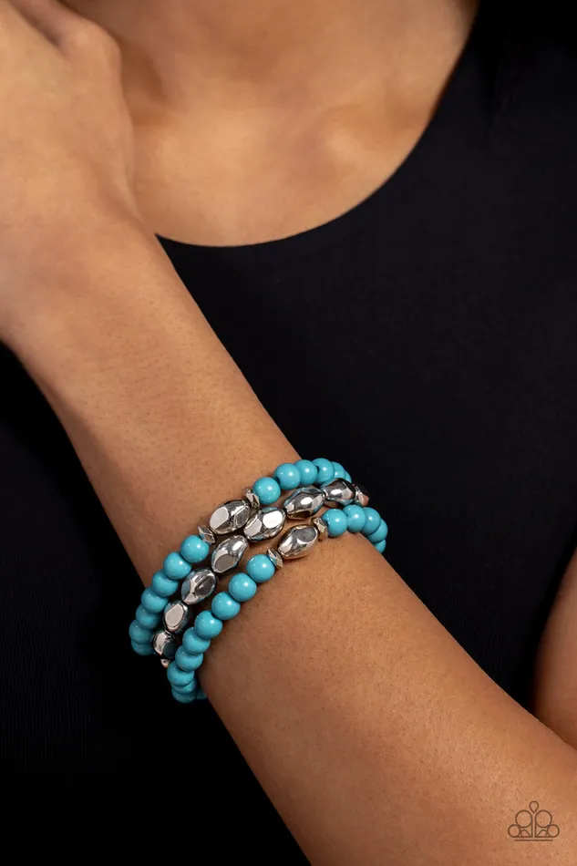 Bracelets The Candy Man Can Blue and Silver Bead Stretchy Bracelet Set Paparazzi Paparazzi Accessories