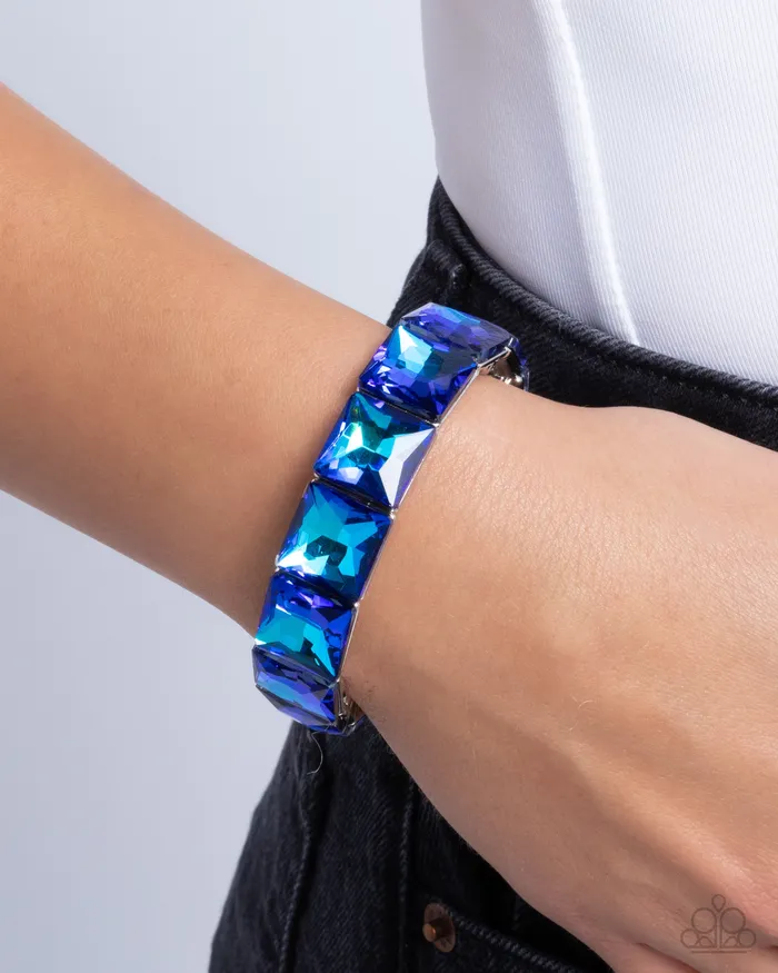 Bracelets Upscale Funk Blue Gem Silver Stretchy Bracelet Paparazzi Paparazzi Accessories