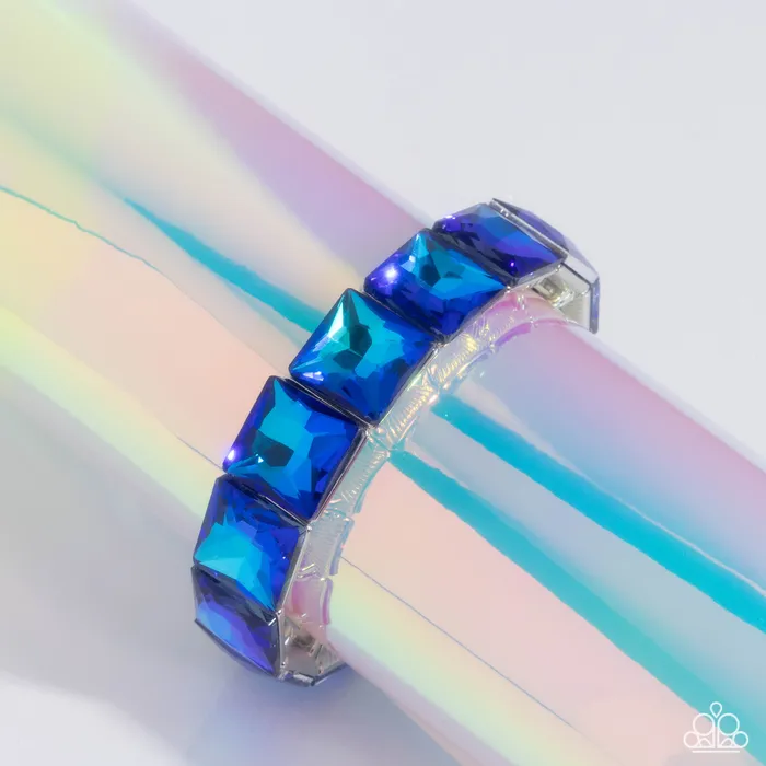 Bracelets Upscale Funk Blue Gem Silver Stretchy Bracelet Paparazzi Paparazzi Accessories