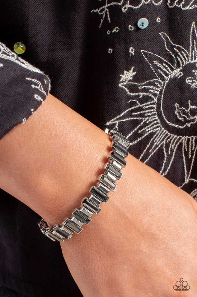 BURSTING the Midnight Oil Silver and Smoky Stretchy Bracelet Paparazzi Paparazzi Accessories Bracelets