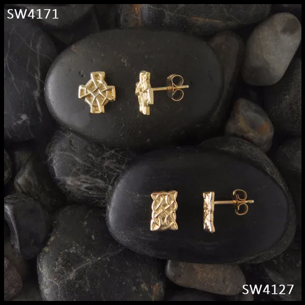 Celtic Chip Carved Post Earrings in 14K Gold Walker Metalsmiths Earrings