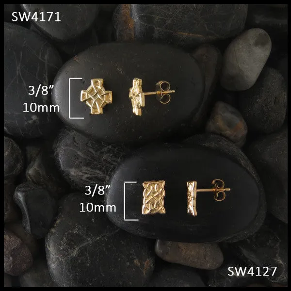 Celtic Chip Carved Post Earrings in 14K Gold Walker Metalsmiths Earrings
