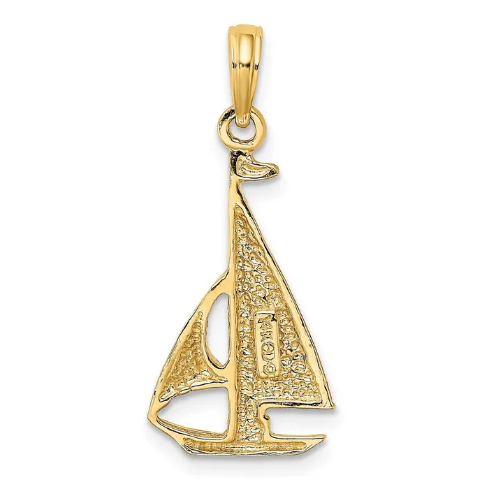 Charm Necklaces Qgold 10k Yellow Gold 123 mm 2D Polished Sailboat Charm 127 grams