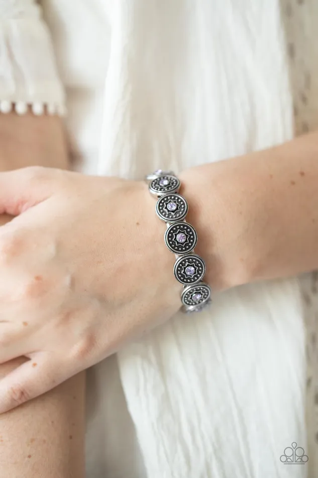 Colorfully Celestial Purple Rhinestone Silver Star Circle Stretchy Bracelet Paparazzi Paparazzi Accessories Bracelets