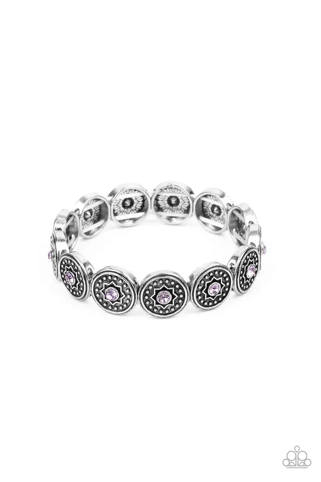 Colorfully Celestial Purple Rhinestone Silver Star Circle Stretchy Bracelet Paparazzi Paparazzi Accessories Bracelets