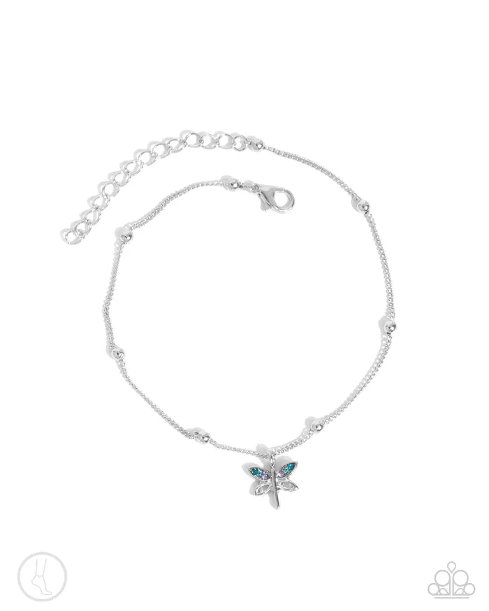 Dainty Dragonfly Blue Rhinestone Silver Anklet Paparazzi Paparazzi Accessories Rings