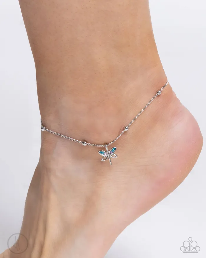 Dainty Dragonfly Blue Rhinestone Silver Anklet Paparazzi Paparazzi Accessories Rings