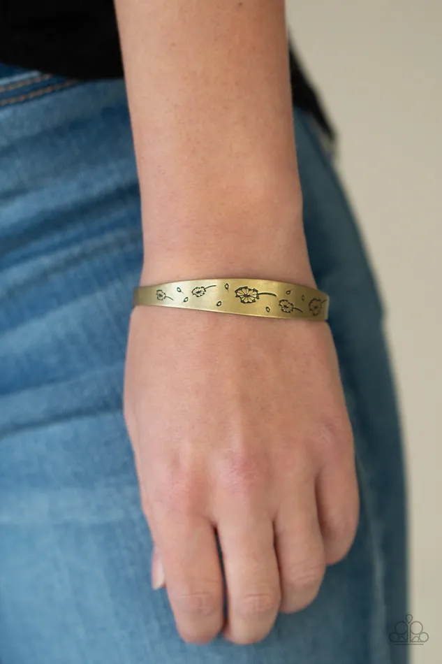 Dandelion Dreamland Brass Floral Stamped Bangle Bracelet Paparazzi Paparazzi Accessories Bracelets