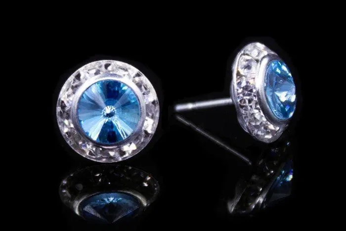 Earrings 12535 Aquamarine 11mm Rondel with Rivoli Button Dance Earrings 4005 Earrings 12535 Aquamarine 11mm Rondel with Rivoli Button Dance Earrings 4005