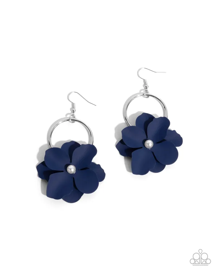 Earrings Paparazzi Accessories One of a Kind Charisma Blue Flower Silver Earrings Paparazzi