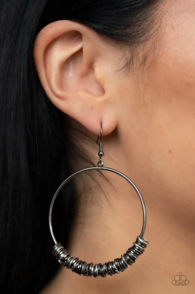 Earrings Paparazzi Accessories Retro Ringleader Multi Gun Metal Silver Circle Earrings Paparazzi
