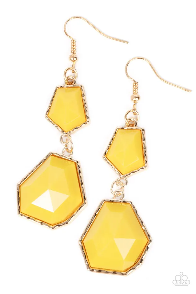 Earrings Paparazzi Accessories Rio Relic Yellow Geometric Bead Gold Earrings Paparazzi