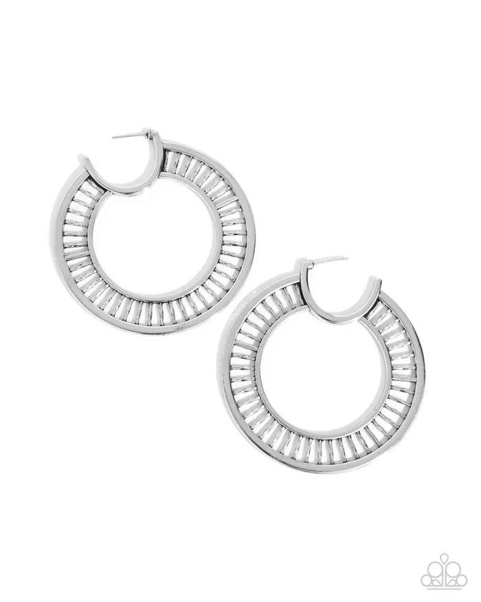 Earrings Paparazzi Accessories Set the Scene Silver Wheel Hoop Earrings Paparazzi Earrings Paparazzi Accessories Set the Scene Silver Wheel Hoop Earrings Paparazzi